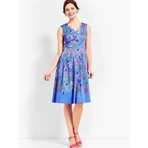 RSVP By Talbots Fit & Flare Blue Floral Cottagecore Dress w/ Scallop Neck Line